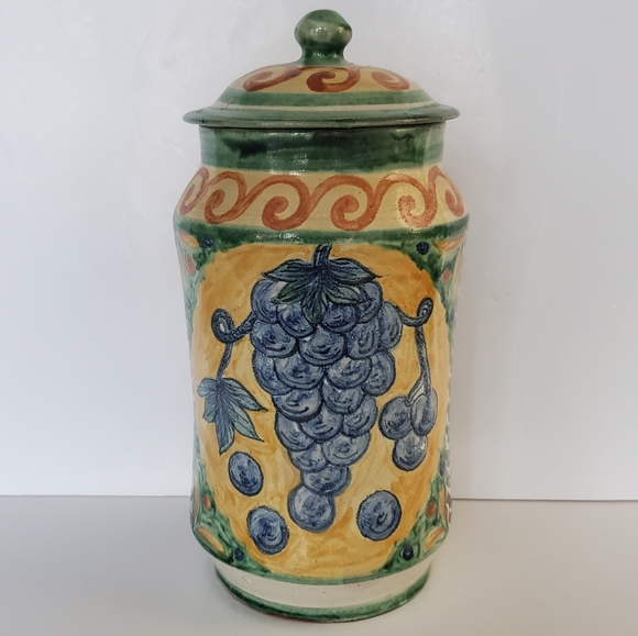Handpainted MEXICAN ART POTTERY Tall Ceramic Jar Canister Food Storage Signed - Picture 2 of 10